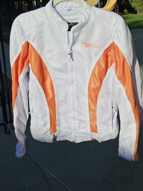 Harley-Davidson White and Orange Women's Mesh Utility Riding Jacket